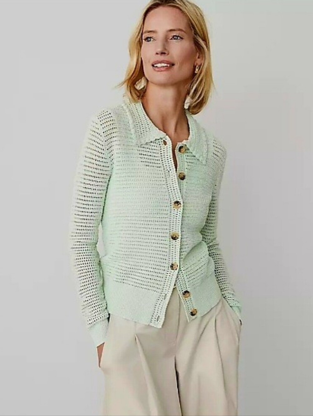Ann Taylor Crochet-Collar Cardigan